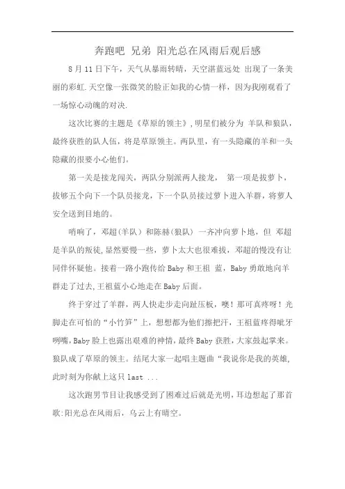 奔跑吧 兄弟 阳光总在风雨后观后感