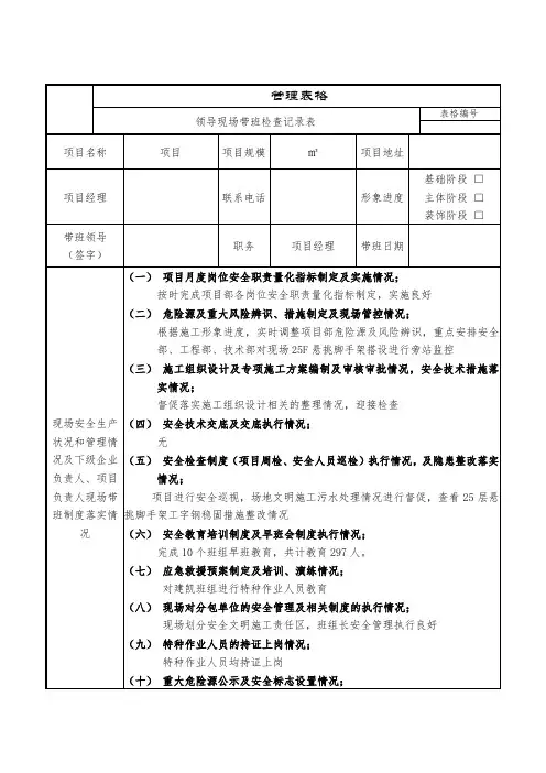 领导带班检查记录表