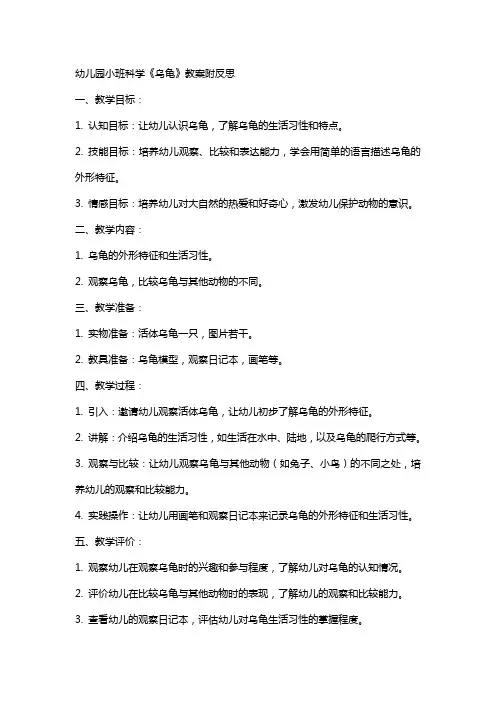 幼儿园：小班科学《乌龟》教案附反思