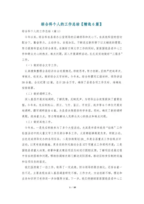 综合科个人的工作总结【精选6篇】