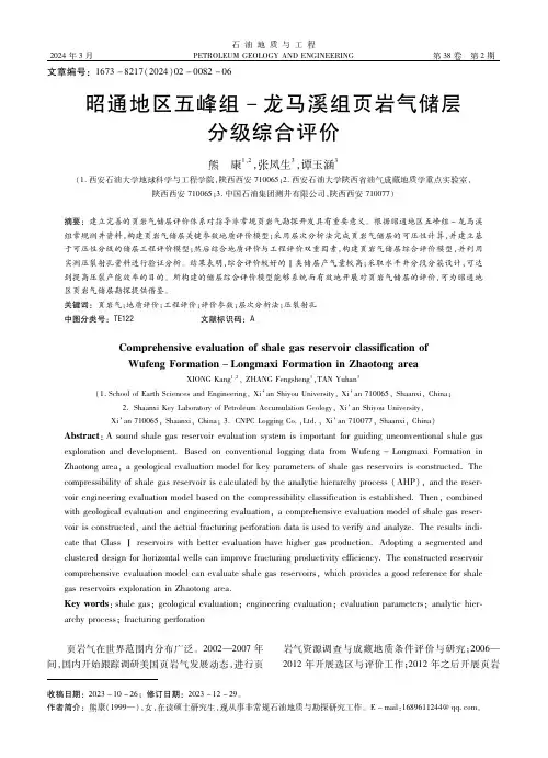 昭通地区五峰组－龙马溪组页岩气储层分级综合评价