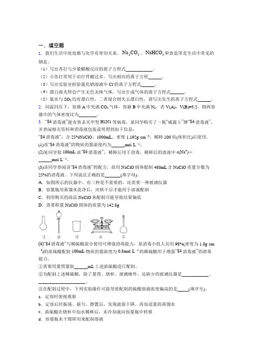 贵阳市十八中高中化学必修一第二章《海水中的重要元素—钠和氯》经典复习题(含答案解析)