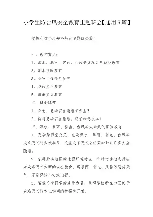 小学生防台风安全教育主题班会【通用5篇】