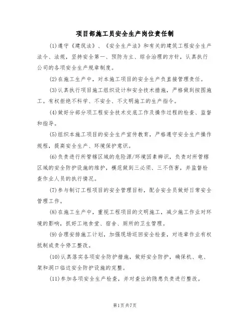 项目部施工员安全生产岗位责任制（5篇）