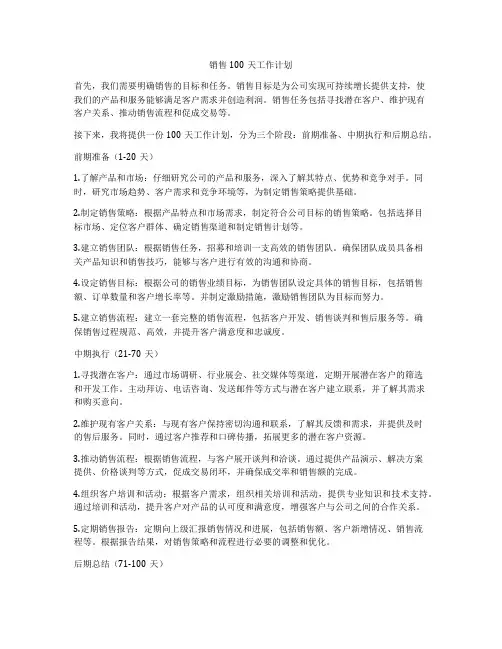 销售100天工作计划