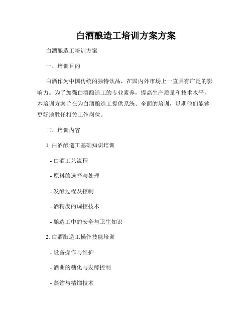 白酒酿造工培训方案方案