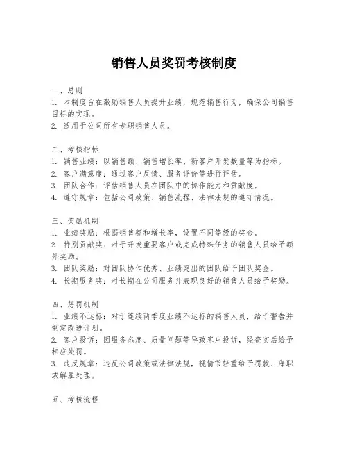 销售人员奖罚考核制度