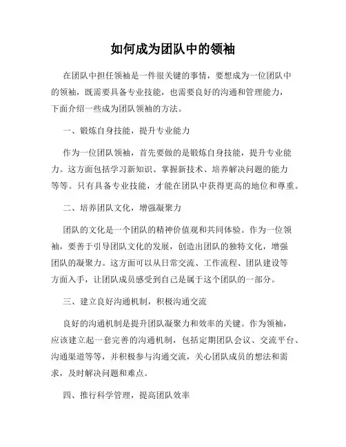 如何成为团队中的领袖