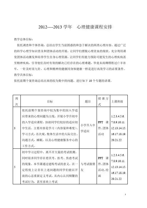 201109心理健康第一学期配档表