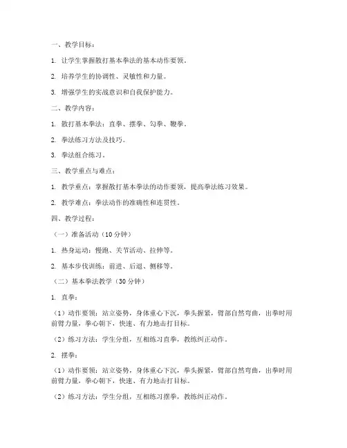 散打拳法教案模板范文