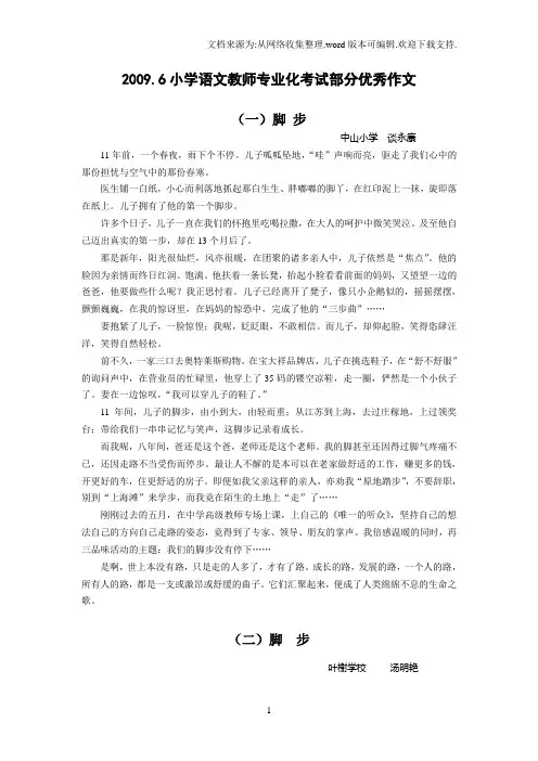20096小学语文教师专业化考试部分优秀作文