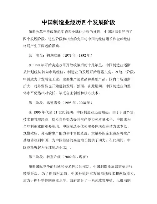 中国制造业经历四个发展阶段