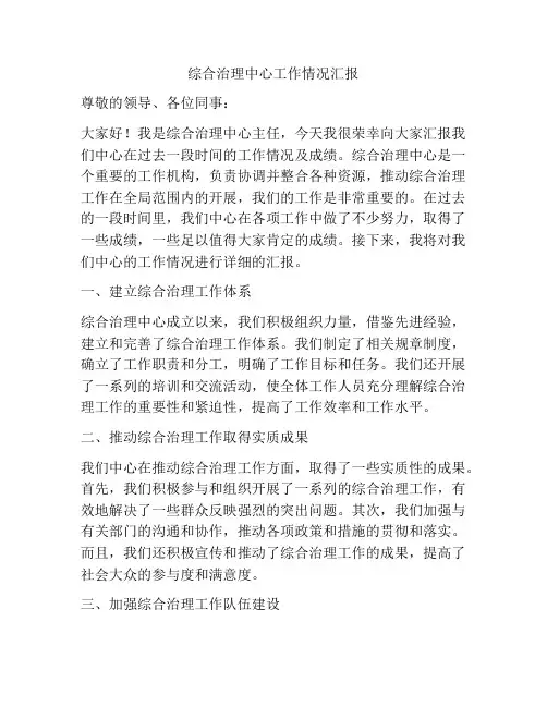 综合治理中心工作情况汇报