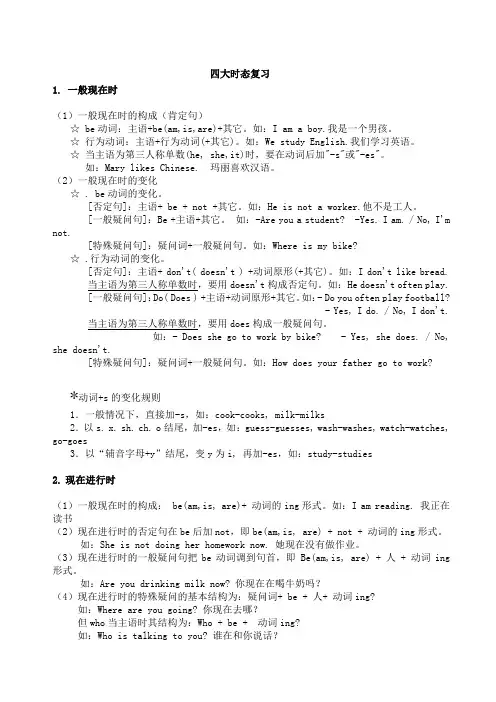 小学六年级英语语法四大时态句式转换