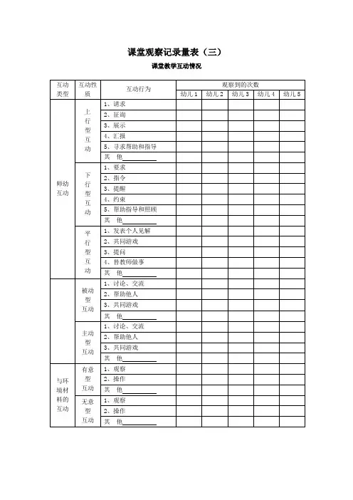 课堂观察记录量表(三)