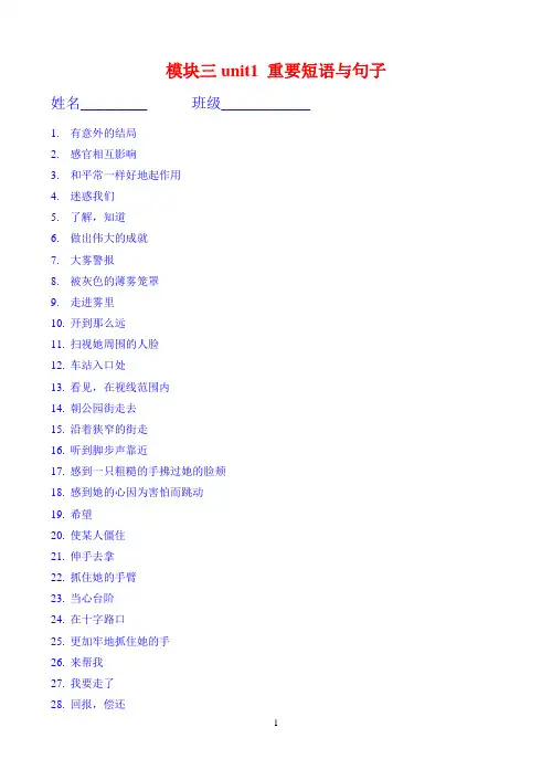 模块三  unit1_句型、短语