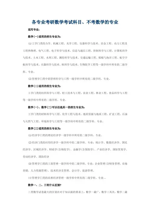 各专业考研数学考试科目、不考数学的专业