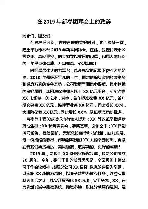 在2019年春节团拜会上的致辞