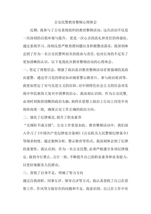 公安民警教育整顿心得体会