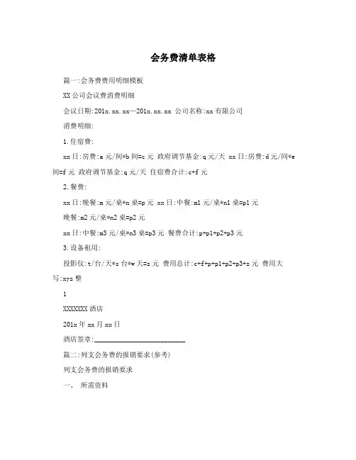 会务费清单表格