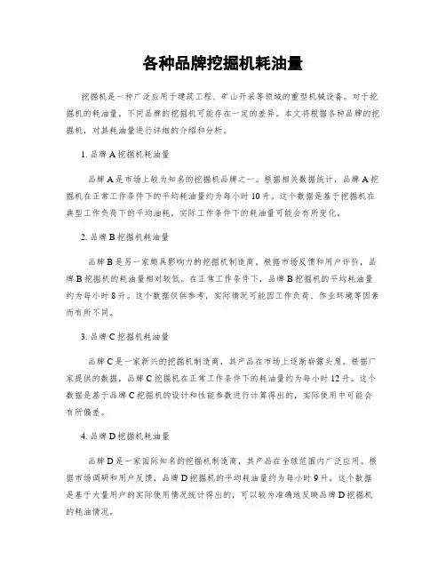 各种品牌挖掘机耗油量