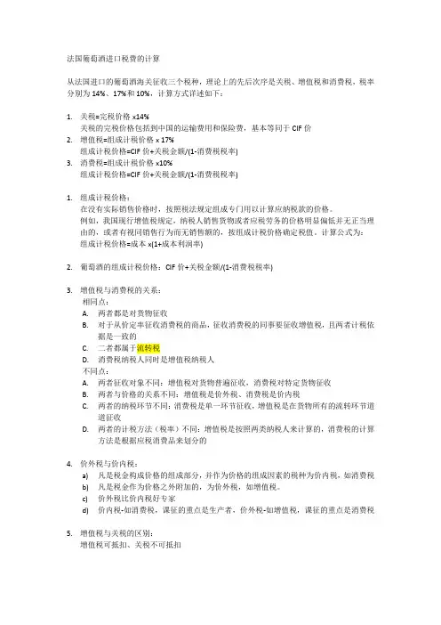 法国葡萄酒进口税费的计算