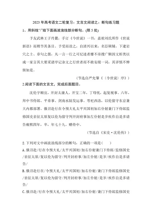 专题05 文言文断句(练习含答案)-2023年高考二轮复习专题精讲精练