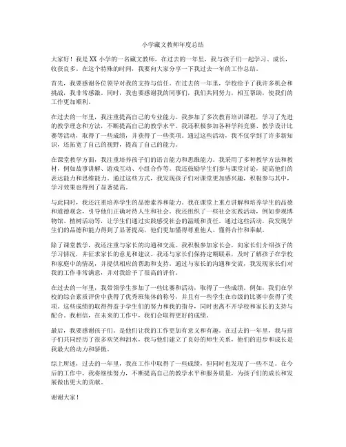 小学藏文教师年度总结
