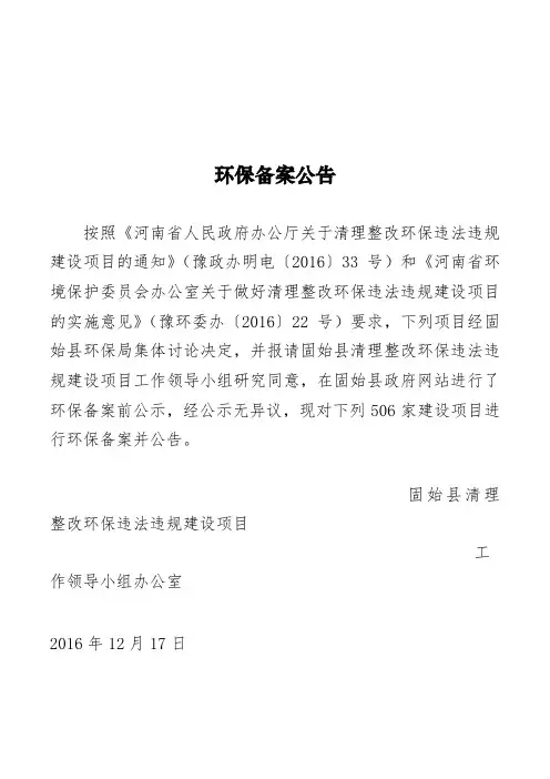 环保备案公告