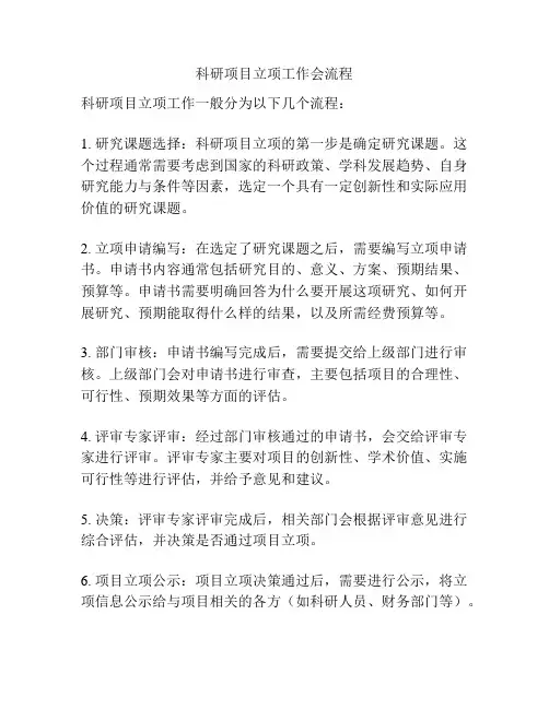 科研项目立项工作会流程