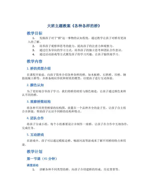 大班主题教案《各种各样的桥》
