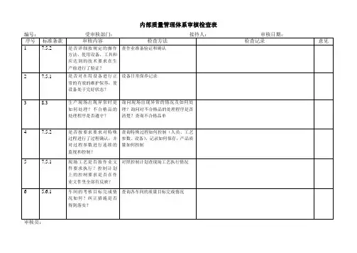 内审检查表(制造过程)