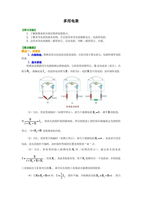 高中物理 多用电表 (提纲、例题、练习、解析)