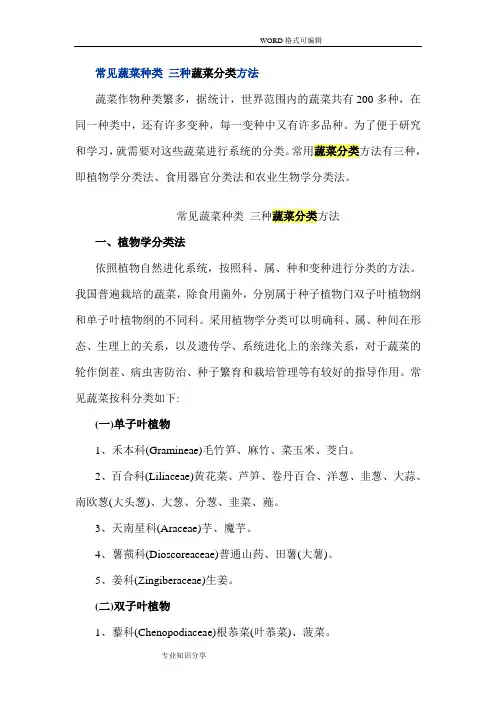 常见蔬菜种类三种蔬菜分类方法