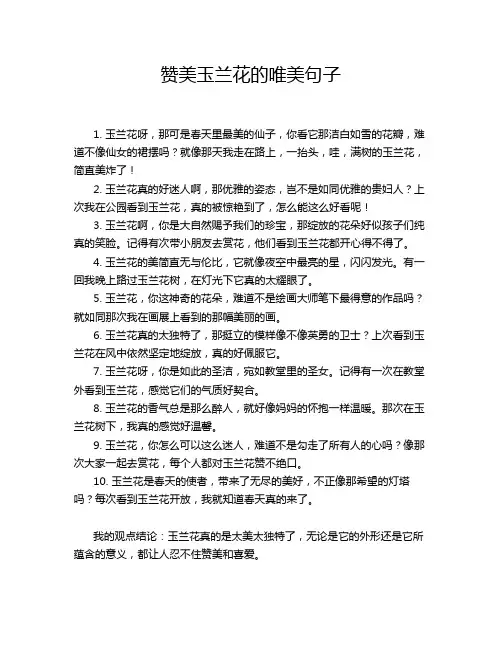赞美玉兰花的唯美句子