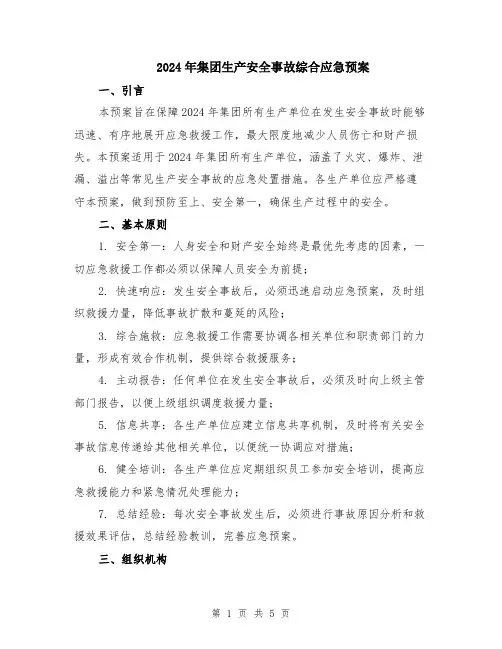 2024年集团生产安全事故综合应急预案