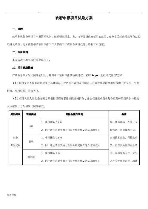 政府申报项目奖励方案
