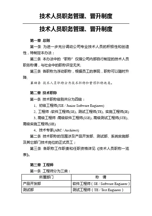2017年IT软件公司技术人员职务管理、晋升制度