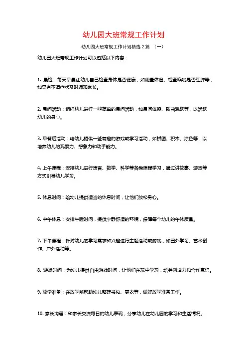 幼儿园大班常规工作计划2篇