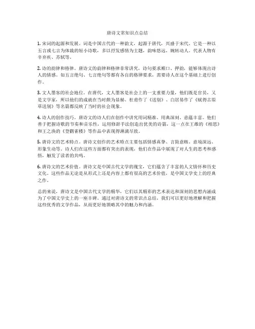 唐诗文常知识点总结
