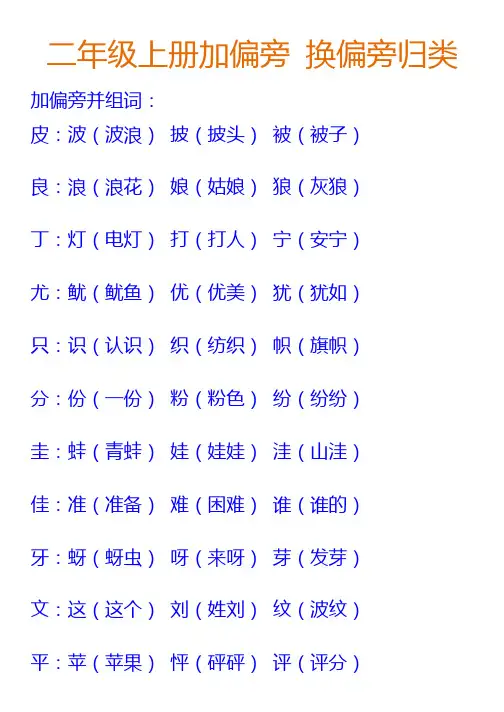 部编版二年级语文生字加偏旁换偏旁组词归类(附练习题)