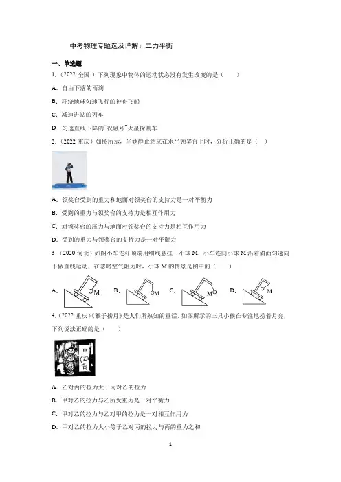 中考物理专题选及详解：二力平衡