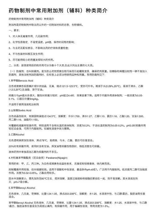 药物制剂中常用附加剂（辅料）种类简介
