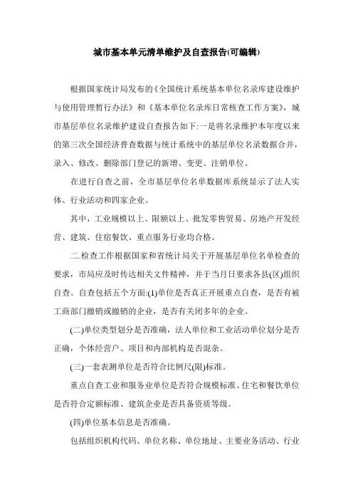 城市基本单元清单维护及自查报告(可编辑).doc