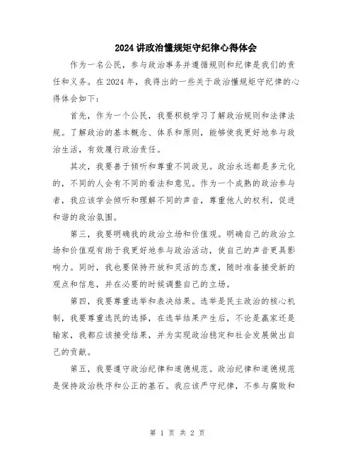 2024讲政治懂规矩守纪律心得体会