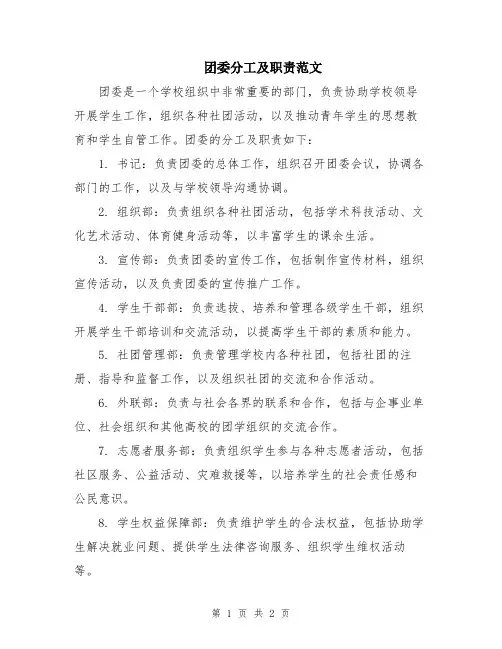 团委分工及职责范文
