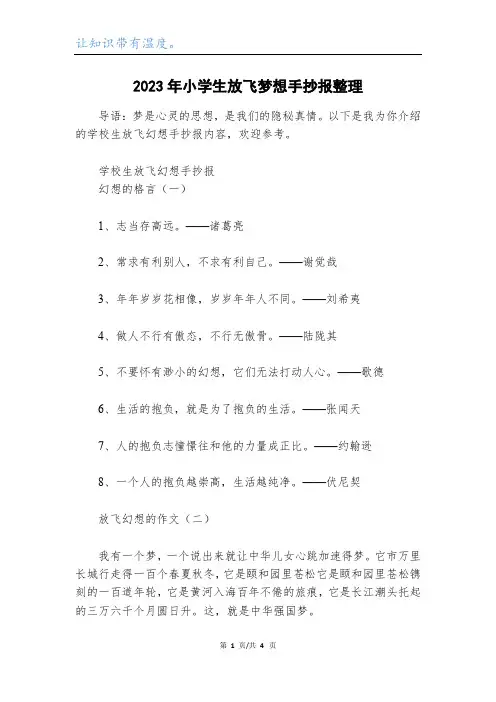 2023年小学生放飞梦想手抄报整理_1