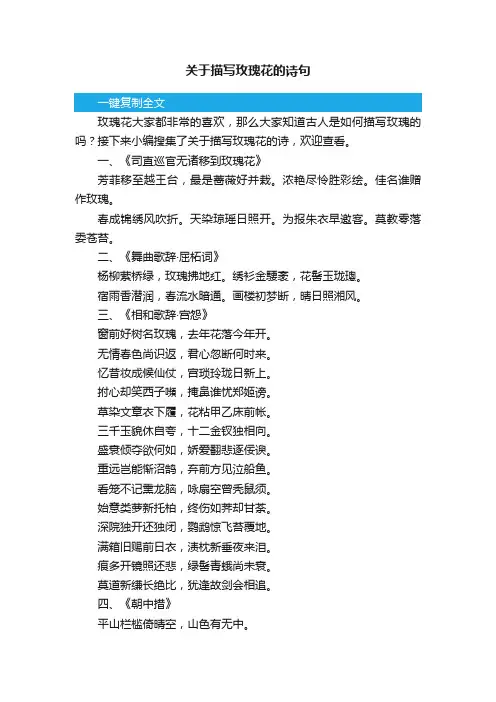 关于描写玫瑰花的诗句