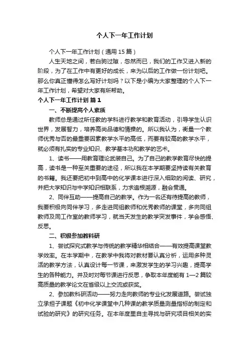 个人下一年工作计划（通用15篇）