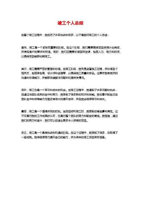 竣工个人总结
